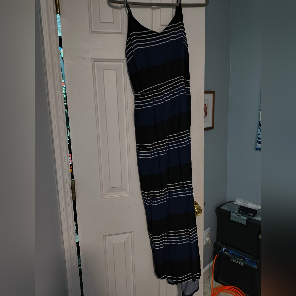 Striped Blue and Black Maxi Dress